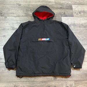 Vintage St. Clair Apparel NASCAR Black Red Reversible 1/4 Zip Hoodie Jacket - XL